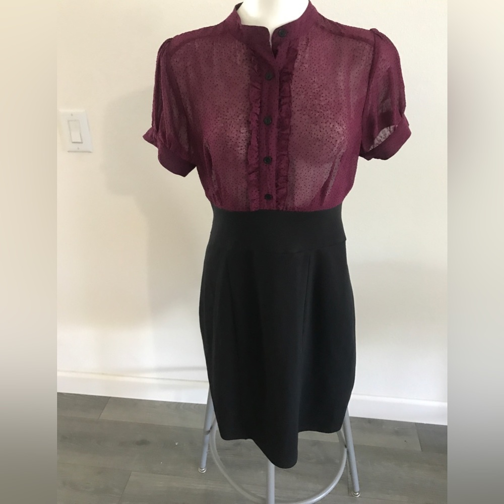 Lilly Lou Maroon & Black Polka Dot Dress